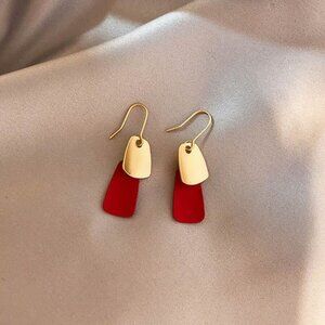 Emmie Jaise Double Layer Petal Dangle Hook Earrings Red Gold Gift Packaged